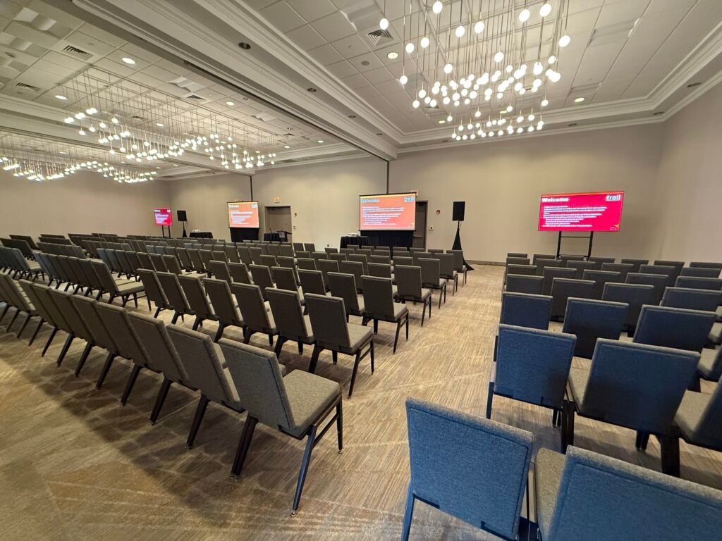Full event production setup for corporate conference at Chicago Marriott Midway by Mongoose AV