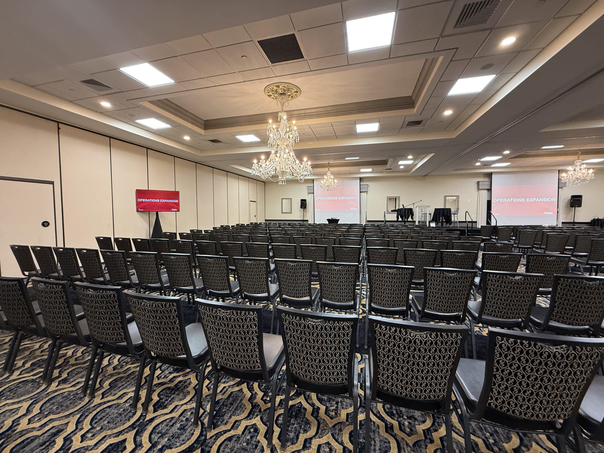 Professional lighting and audio system by Mongoose AV for corporate event production in Rockford Illinois